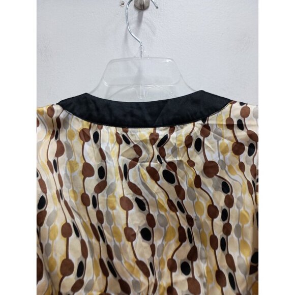 BCBGMaxazria Womens Wrap Blouse Size Medium Yellow Brown Abstract Satin Top - Picture 9 of 9